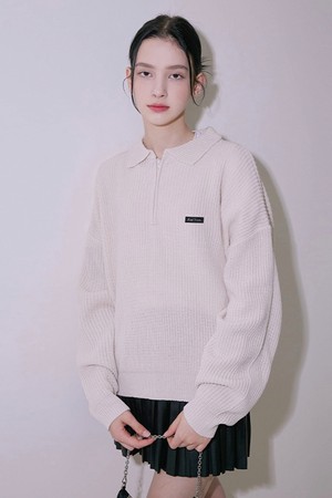 Collar Half Neck Knit [Light beige]