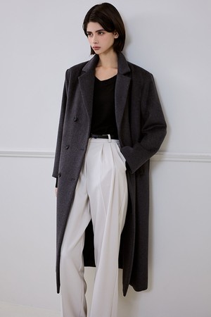 Minimal Wool Long Coat [Charcoal]