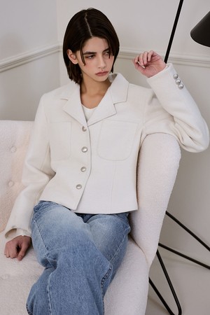 Classic Wool Herringbone Jacket [Ivory]