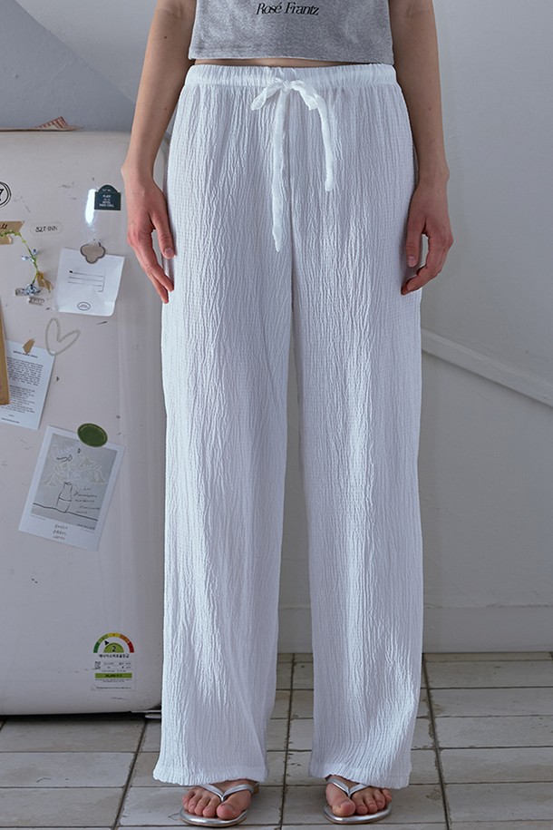 ROSÉ FRANTZ - 롱/미디팬츠 - Embroidery Low Wide Pants [White]