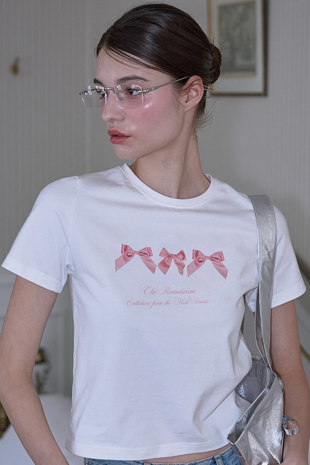 ROSÉ FRANTZ - 반소매 티셔츠 - Ribbon Lettering T-shirt [White]