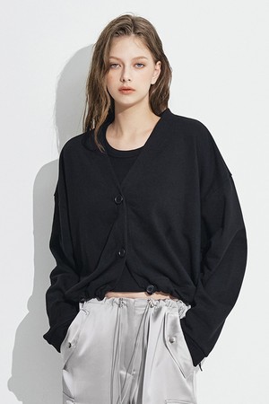 Popo Sweatshirt String Cardigan [Black]