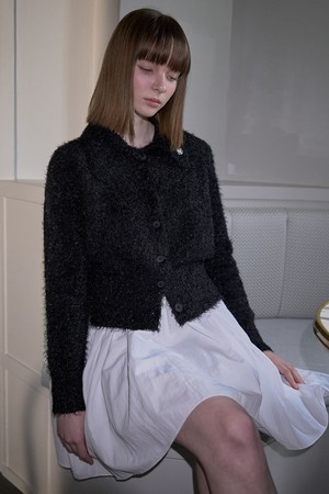 Hairy Collar Knit Cardigan [Black]