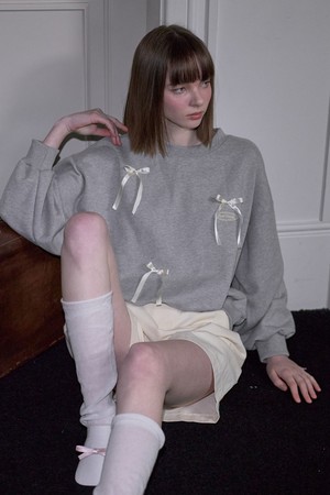 Satin Ribbon Sweatshirt [Gray]