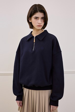 Collar Half Zip-up Sweatshirt [Navy]