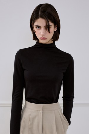 Basic Slim Turtleneck T-shirt [Black]