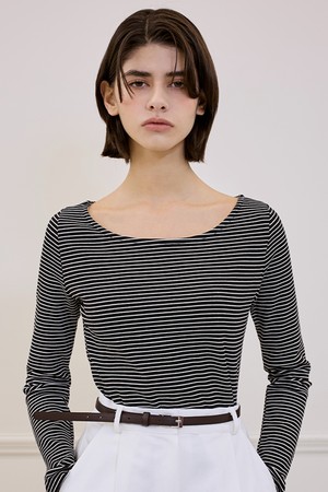 Stripe Boatneck T-shirt [Black]