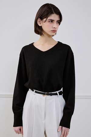 Wool Blended Vneck Knit [Black]