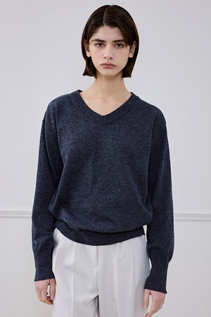 Wool Blended Vneck Knit [Navy]