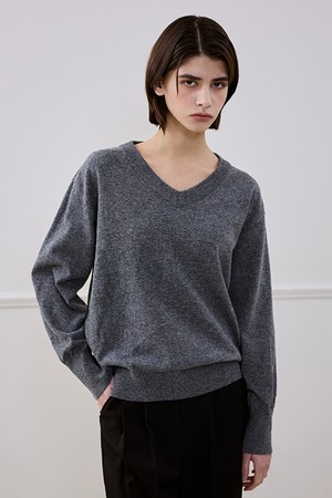 Wool Blended Vneck Knit [Charcoal]