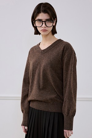 Wool Blended Vneck Knit [Brown]