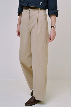 Basic Wide Cotton Pants [Beige]