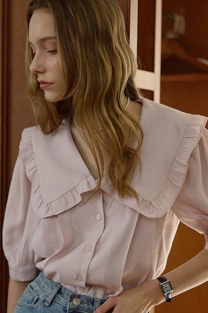 Frill Big Collar Blouse [Pink]