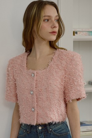 Square Neck Tweed Jacket [Pink]