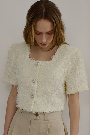 Square Neck Tweed Jacket [Ivory]