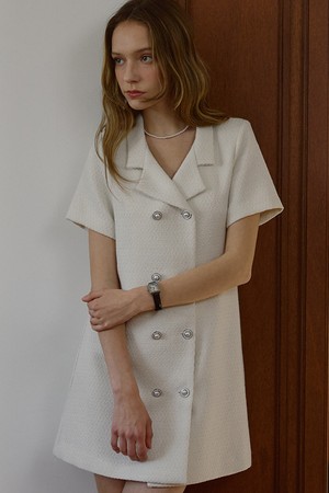 Line Tweed Mini Dress [Ivory]