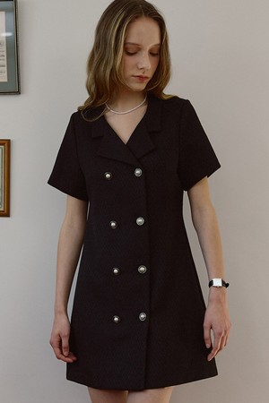 Line Tweed Mini Dress [Black]