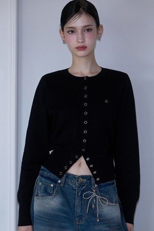 Eyelet Round Cardigan [Black]