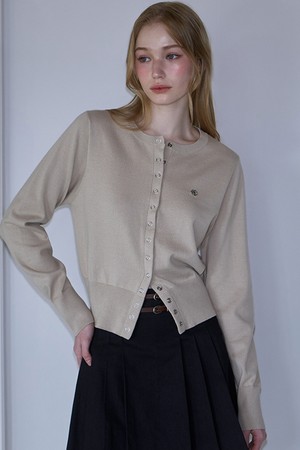 Eyelet Round Cardigan [Beige]