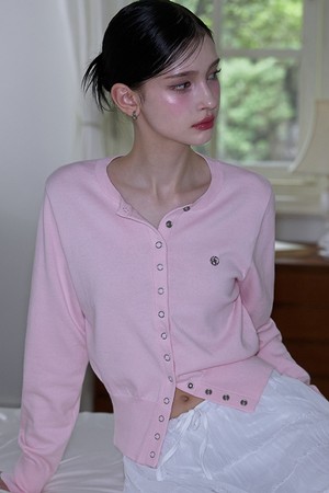 Eyelet Round Cardigan [Pink]