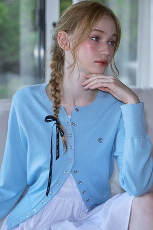 Eyelet Round Cardigan [Sky Blue]