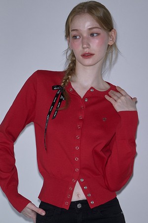 Eyelet Round Cardigan [Rose Red]