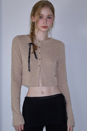 Boucle Metal Button Cardigan [Beige]