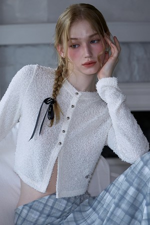 Boucle Metal Button Cardigan [Ivory]