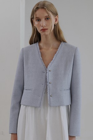 Harry Collarless Tweed Jacket [Sky Blue]