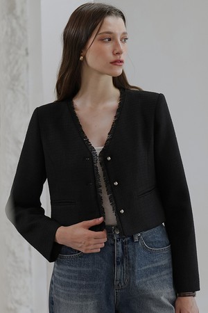 Harry Collarless Tweed Jacket [Black]