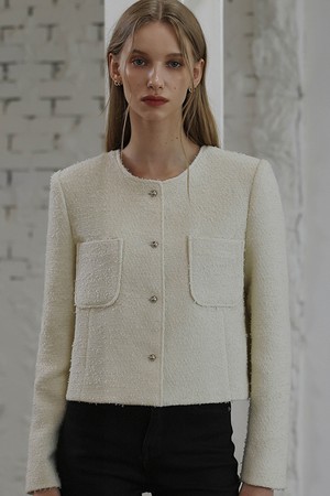 Out Pocket Single Tweed Jacket [Ivory]