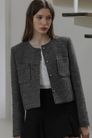 Out Pocket Single Tweed Jacket [Gray]