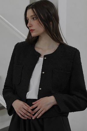 Out Pocket Single Tweed Jacket [Black]