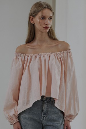 Della Shirring Off Shoulder Blouse [Pink]