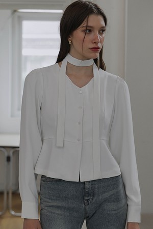 Flare Tie Blouse [White]