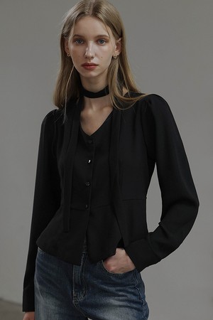 Flare Tie Blouse [Black]