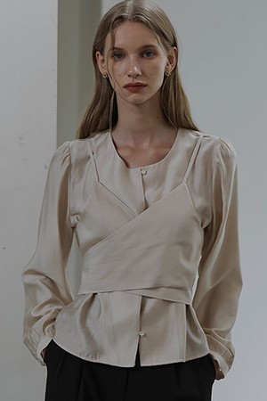 Day Layered Wrap Blouse [Beige]