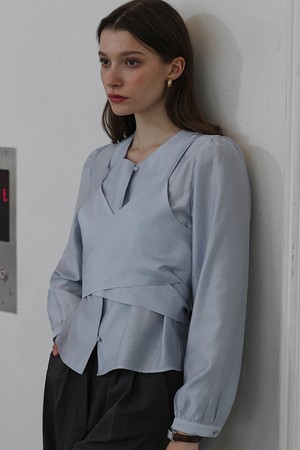 Day Layered Wrap Blouse [Pale Blue]