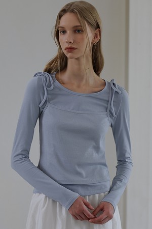 Ribbon Sleeveless Set T-shirt [Pale Blue]