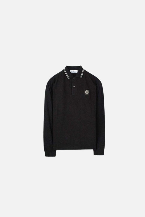 STONE ISLAND - 반팔티셔츠 - 스톤아일랜드 남성 로고 패치 코튼 폴로티셔츠 블랙 71152SS18V0029