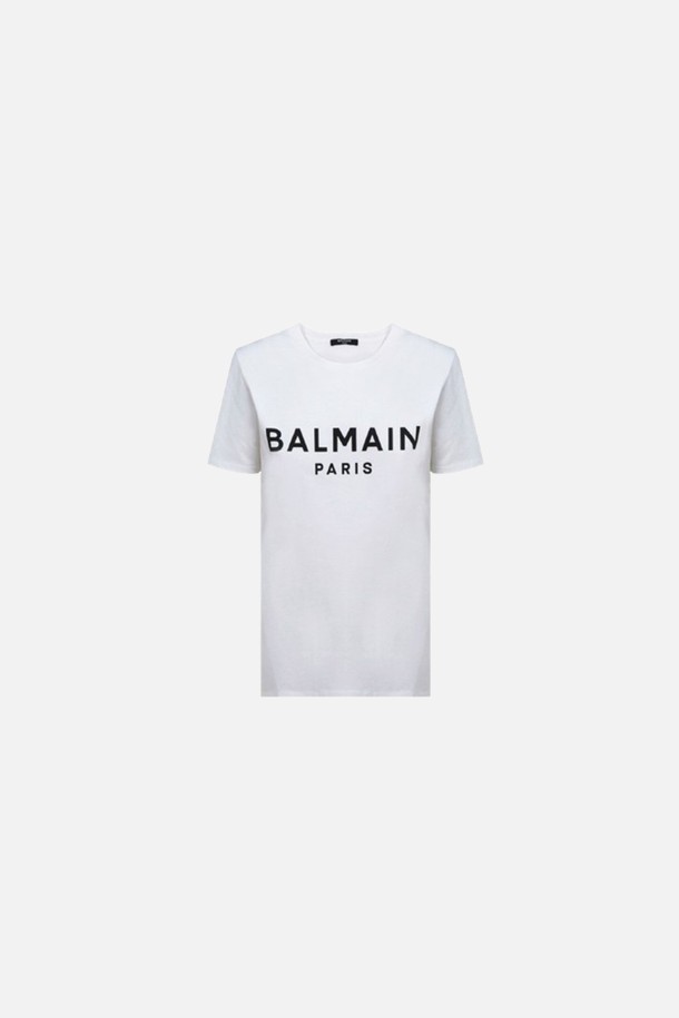 BALMAIN - 반팔티셔츠 - 발망 여성 코튼 로고 티셔츠 화이트 XF0EF000BB02GAB