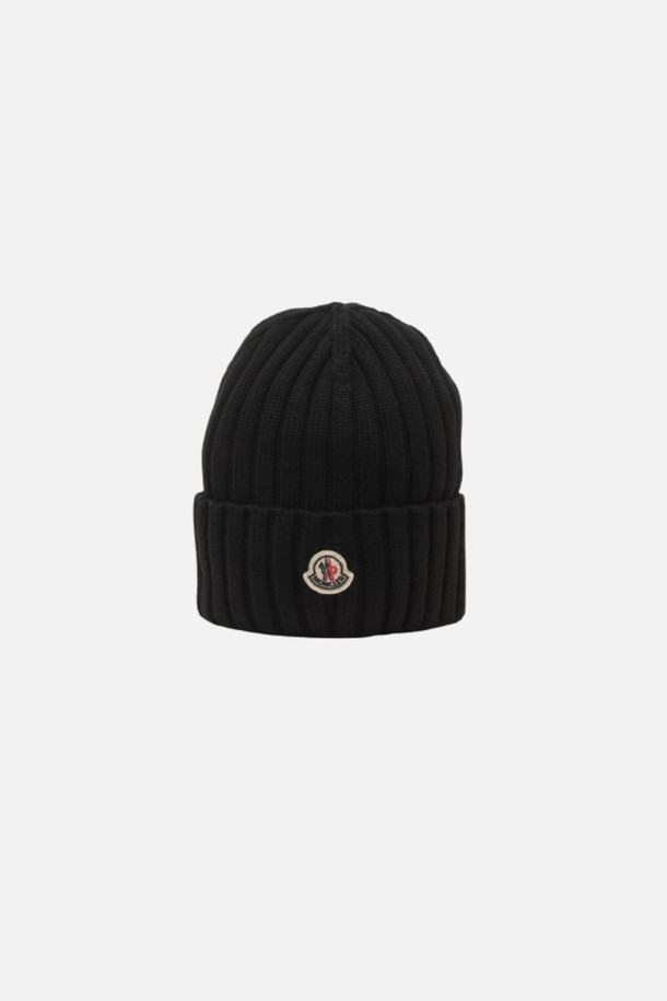 MONCLER - 모자 - 몽클레르 24FW 로고 패치 비니 블랙 3B00036A9327 999