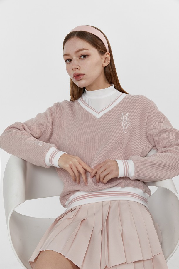 MONBIRDIE - 스웨터 - MGC V-NECK GOLF KNIT 프레피 브이넥 스웨터 PINK