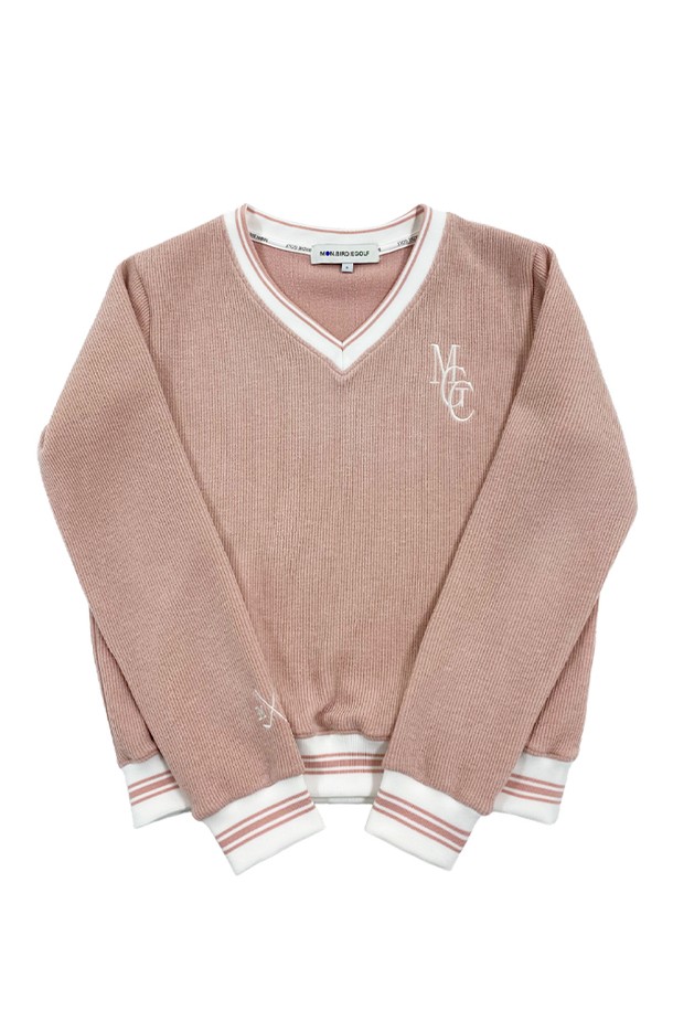 MONBIRDIE - 스웨터 - MGC V-NECK GOLF KNIT 프레피 브이넥 스웨터 PINK