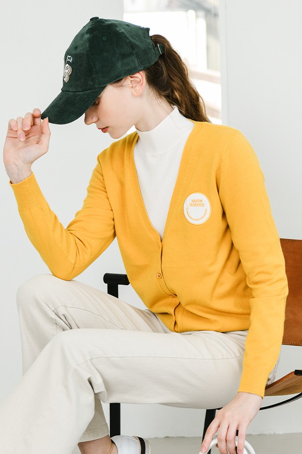 MONBIRDIE - 가디건 - SMILE V-NECK CARDIGAN 몽버디 스마일 브이넥 가디건_YELLOW