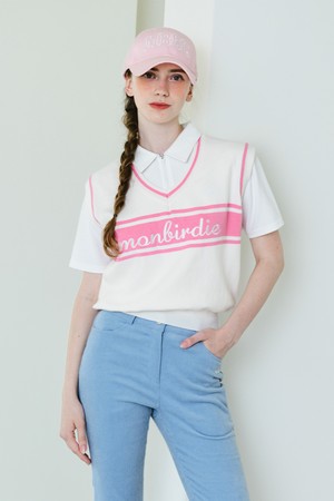 LOGO EMBROIDERY VEST 로고 자수 컬러블록 베스트 PINK