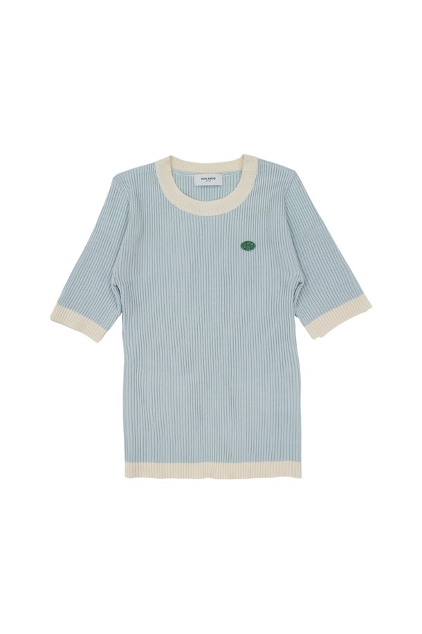 MONBIRDIE - 스웨터 - 올슨 골지 반팔니트 L.BLUE