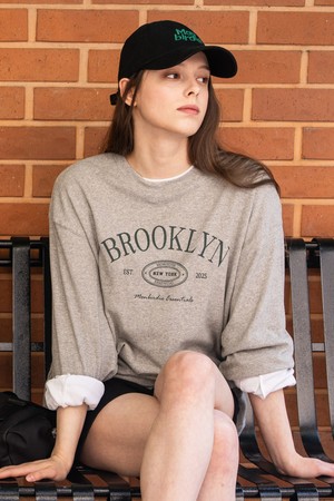 [몽버디 에센셜] 에어리 코튼 그래픽 긴팔 티셔츠 GREY