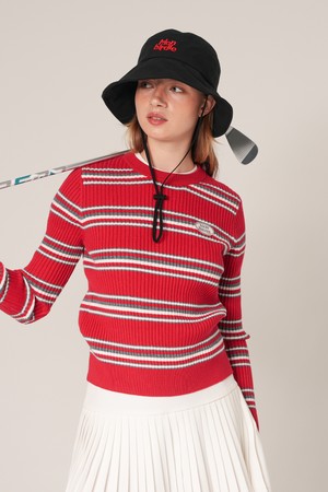 에밀리 스트라이프 크루넥 니트 RED