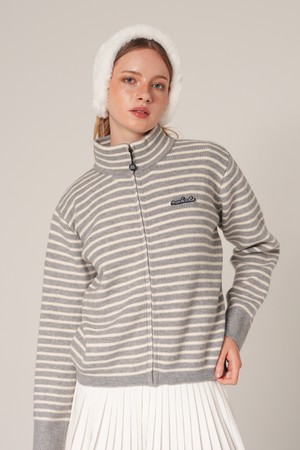 모그 하이넥 스트라이프 집업니트 GREY